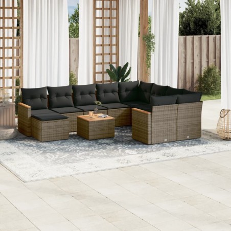 vidaXL Set de sofás de jardín 11 pzas y cojines ratán sintético gris