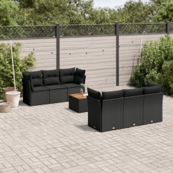 vidaXL Set de comedor de jardín 7 pzas y cojines ratán sintético negro