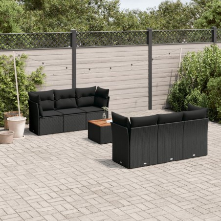 vidaXL Set de comedor de jardín 7 pzas y cojines ratán sintético negro