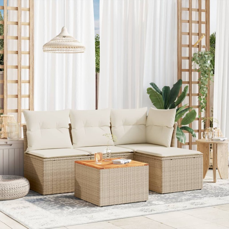 vidaXL Juego de sofás jardín con cojines 5 pzas ratán sintético beige