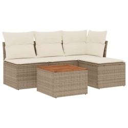 vidaXL Juego de sofás jardín con cojines 5 pzas ratán sintético beige