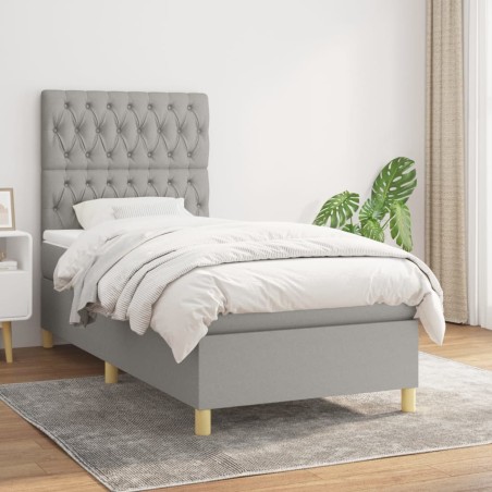 vidaXL Cama box spring con colchón tela gris claro 90x190 cm