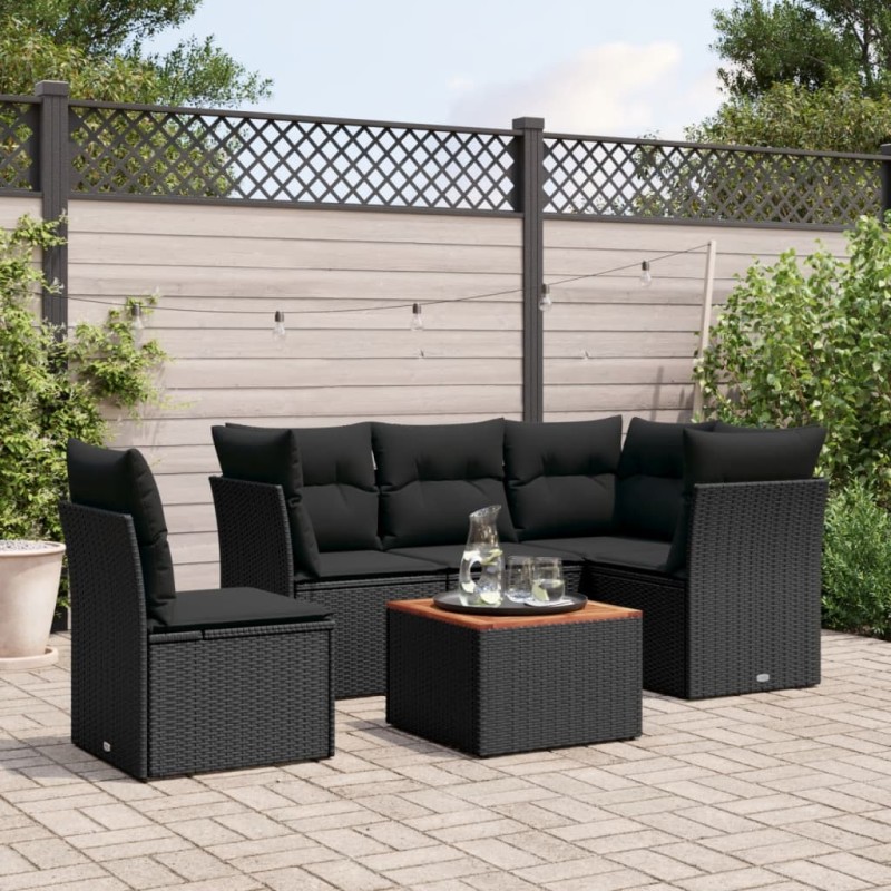 vidaXL Set de sofás de jardín 6 piezas y cojines ratán sintético negro vidaXL Set de sofás de jardín 6 piezas y cojines ratán sintético negro