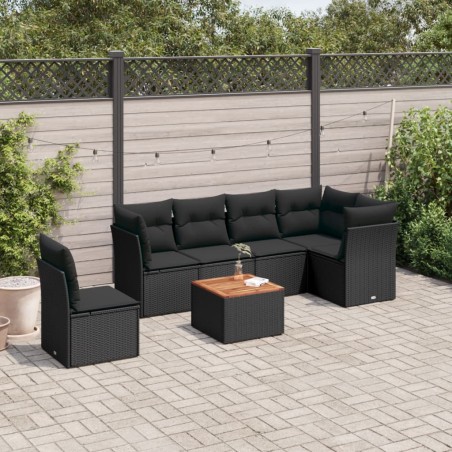 vidaXL Set de comedor de jardín 7 pzas y cojines ratán sintético negro