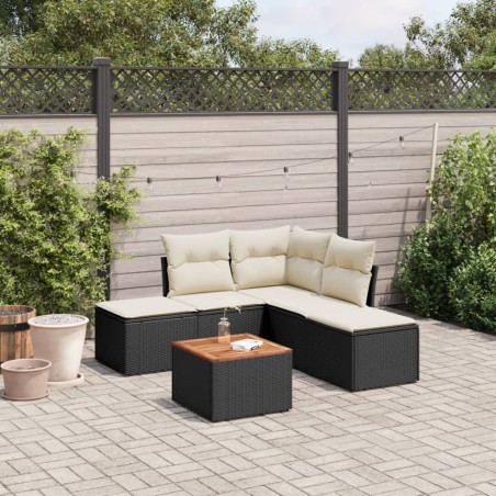 vidaXL Set de sofás de jardín 6 piezas y cojines ratán sintético negro