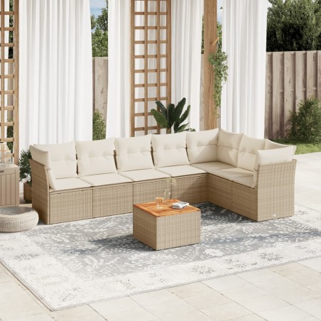 vidaXL Juego de sofás de jardín con cojines beige 8 pzas ratán PE