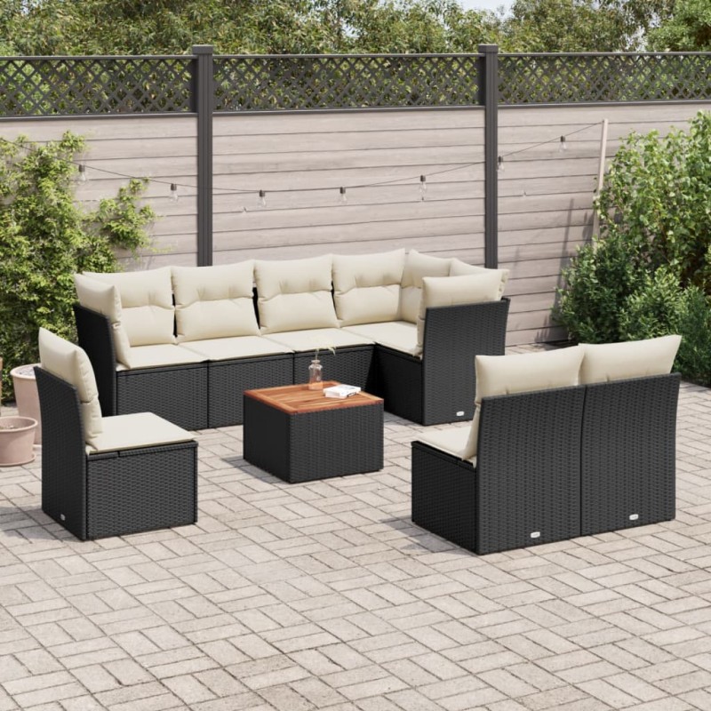vidaXL Set de sofás de jardín 8 piezas y cojines ratán sintético negro vidaXL Set de sofás de jardín 8 piezas y cojines ratán sintético negro