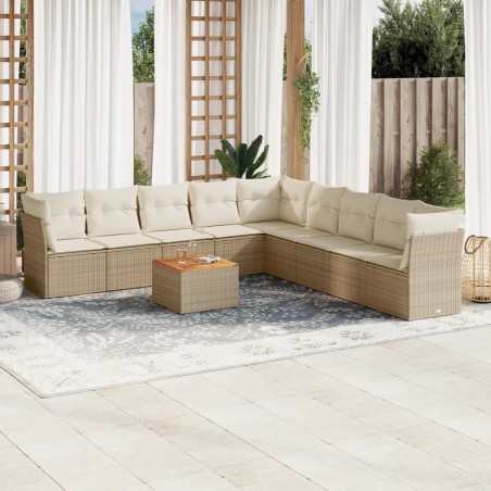 vidaXL Juego de sofás jardín con cojines beige 10 pzas ratán sintético