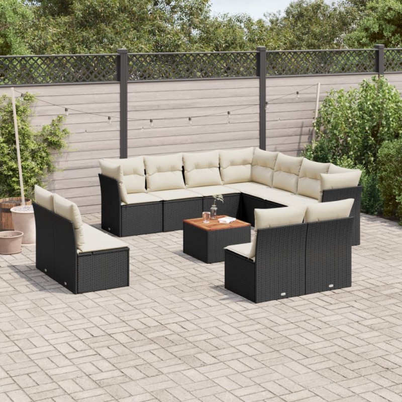 vidaXL Set de sofás de jardín 12 piezas cojines ratán sintético negro vidaXL Set de sofás de jardín 12 piezas cojines ratán sintético negro