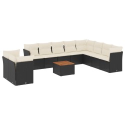 vidaXL Set de sofás de jardín 11 pzas y cojines ratán sintético negro