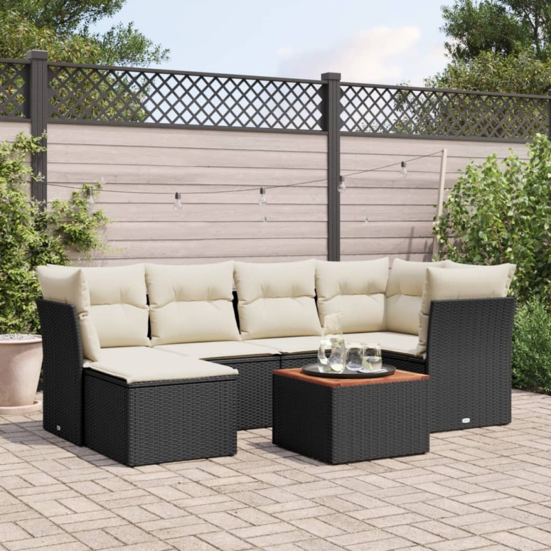 vidaXL Set de comedor de jardín 7 pzas y cojines ratán sintético negro vidaXL Set de comedor de jardín 7 pzas y cojines ratán sintético negro
