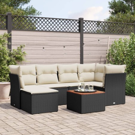 vidaXL Set de comedor de jardín 7 pzas y cojines ratán sintético negro