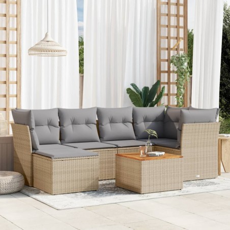 vidaXL Juego de sofás jardín con cojines beige mezcla 7 pzas ratán PE