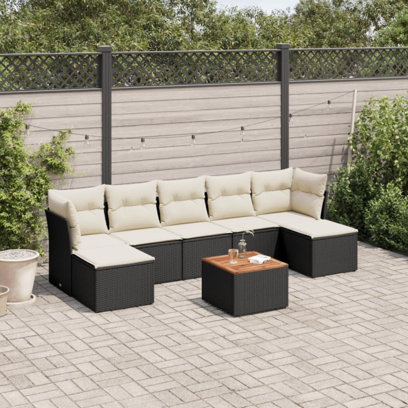vidaXL Set de sofás de jardín 8 piezas y cojines ratán sintético negro vidaXL Set de sofás de jardín 8 piezas y cojines ratán sintético negro
