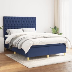 vidaXL Cama box spring con colchón tela azul 140x190 cm
