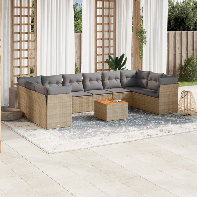 vidaXL Juego de sofás jardín con cojines beige mezcla 11 pzas ratán PE vidaXL Juego de sofás jardín con cojines beige mezcla 11 pzas ratán PE