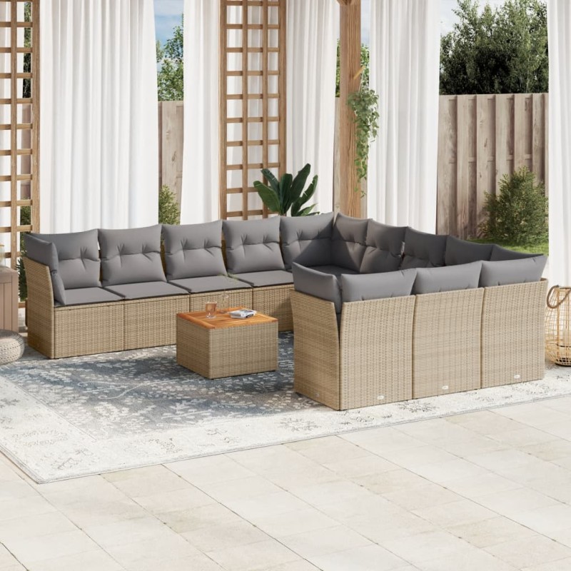 vidaXL Juego de sofás jardín con cojines beige mezcla 12 pzas ratán PE vidaXL Juego de sofás jardín con cojines beige mezcla 12 pzas ratán PE