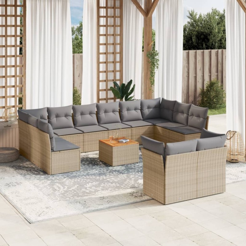 vidaXL Juego de sofás jardín con cojines beige mezcla 13 pzas ratán PE vidaXL Juego de sofás jardín con cojines beige mezcla 13 pzas ratán PE
