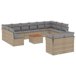 vidaXL Juego de sofás jardín con cojines beige mezcla 13 pzas ratán PE