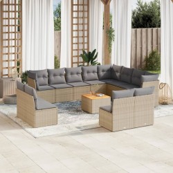 vidaXL Juego de sofás jardín con cojines beige mezcla 13 pzas ratán PE