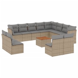 vidaXL Juego de sofás jardín con cojines beige mezcla 13 pzas ratán PE