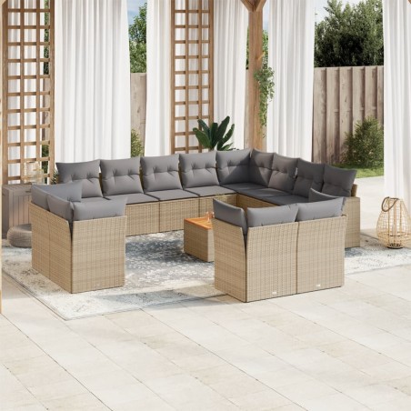vidaXL Juego de sofás jardín con cojines beige mezcla 13 pzas ratán PE