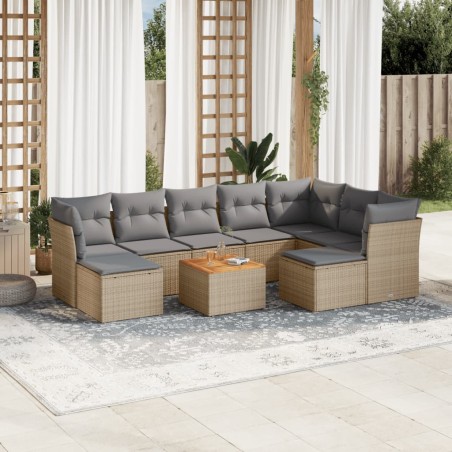 vidaXL Juego de sofás jardín con cojines beige 10 pzas ratán sintético