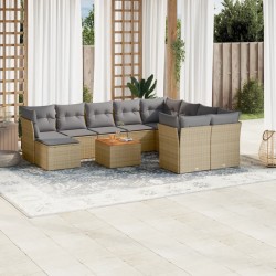 vidaXL Juego de sofás jardín con cojines beige mezcla 11 pzas ratán PE