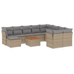 vidaXL Juego de sofás jardín con cojines beige mezcla 11 pzas ratán PE