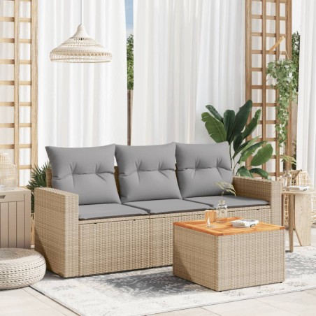 vidaXL Juego de sofás jardín con cojines beige mezcla 4 pzas ratán PE