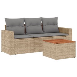 vidaXL Juego de sofás jardín con cojines beige mezcla 4 pzas ratán PE