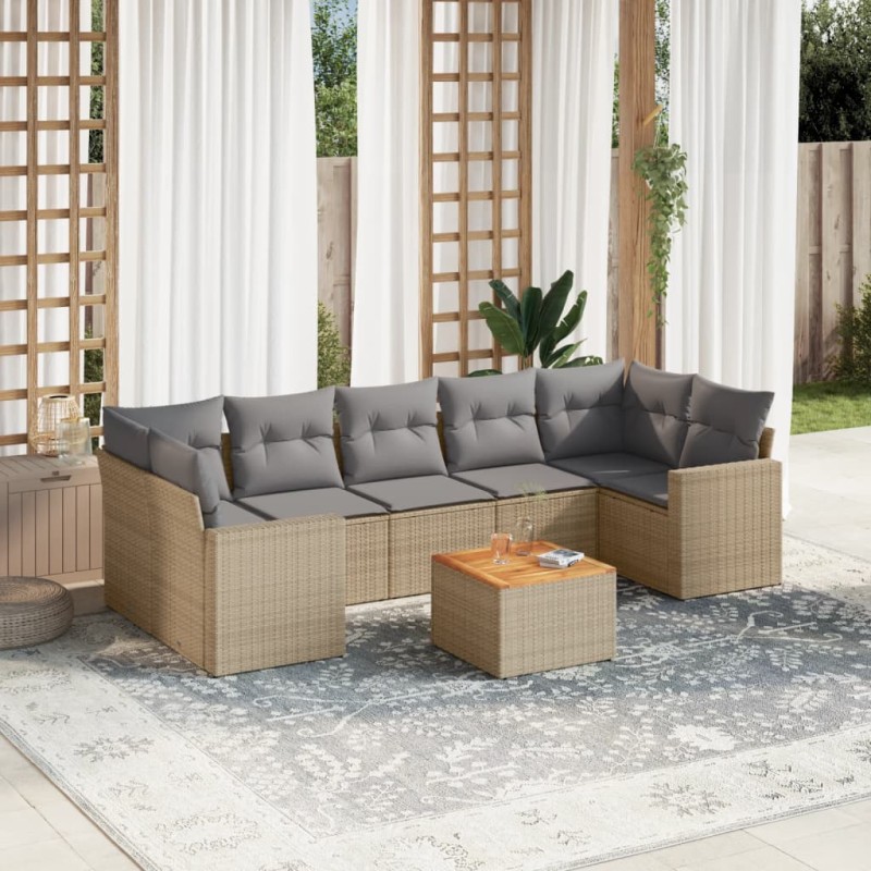 vidaXL Juego de sofás jardín con cojines beige mezcla 8 pzas ratán PE vidaXL Juego de sofás jardín con cojines beige mezcla 8 pzas ratán PE