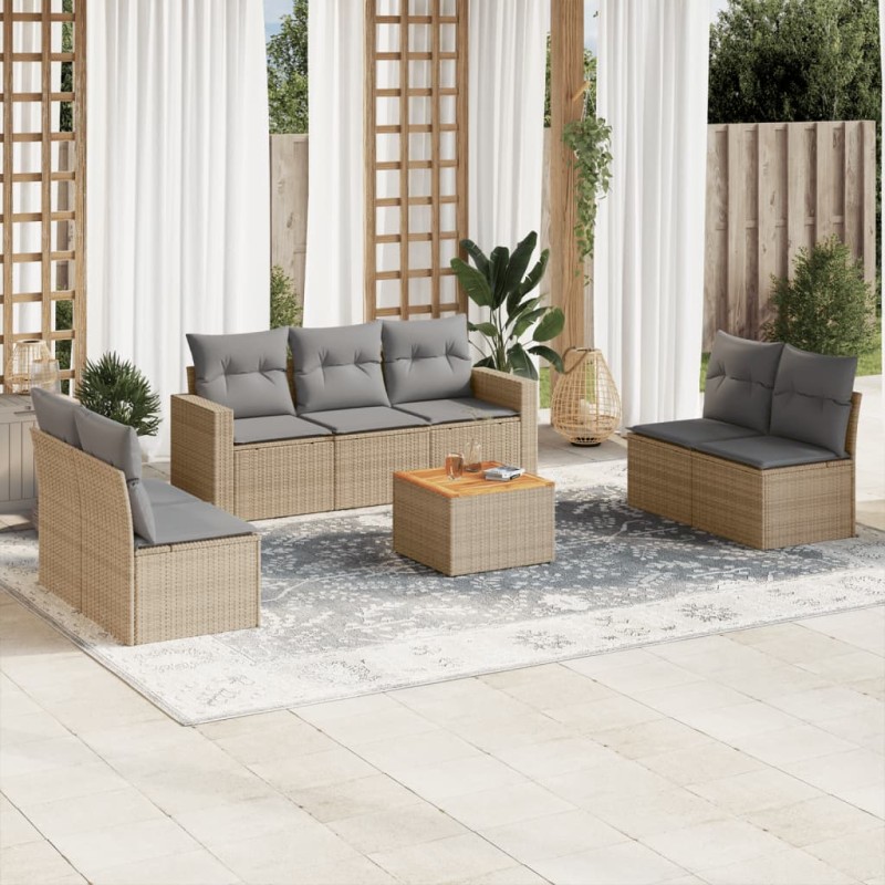 vidaXL Juego de sofás jardín con cojines beige mezcla 8 pzas ratán PE