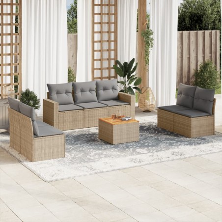 vidaXL Juego de sofás jardín con cojines beige mezcla 8 pzas ratán PE