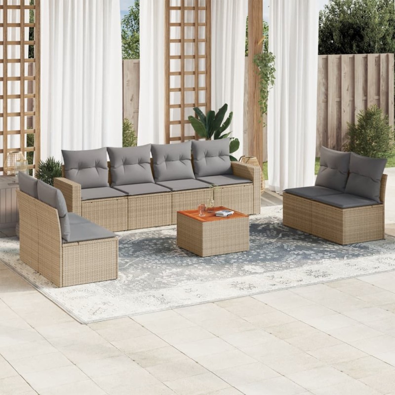 vidaXL Juego de sofás jardín con cojines beige mezcla 9 pzas ratán PE vidaXL Juego de sofás jardín con cojines beige mezcla 9 pzas ratán PE