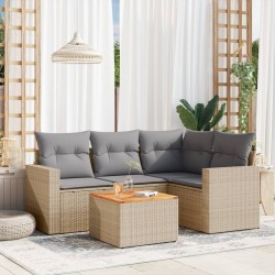 vidaXL Juego de sofás jardín con cojines beige mezcla 5 pzas ratán PE