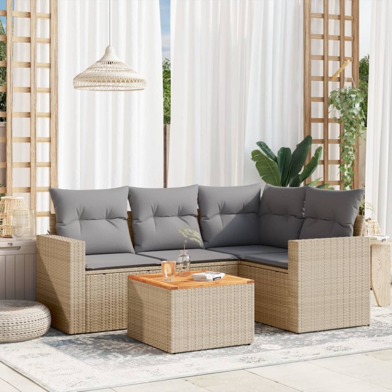 vidaXL Juego de sofás jardín con cojines beige mezcla 5 pzas ratán PE vidaXL Juego de sofás jardín con cojines beige mezcla 5 pzas ratán PE