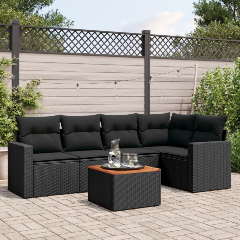 vidaXL Set de sofás de jardín 6 piezas y cojines ratán sintético negro vidaXL Set de sofás de jardín 6 piezas y cojines ratán sintético negro