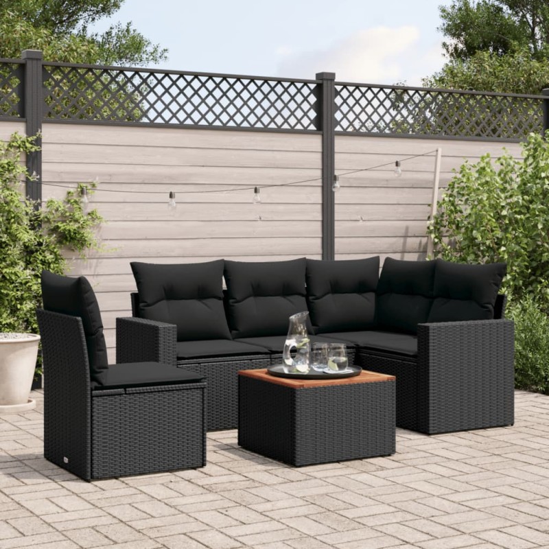 vidaXL Set de sofás de jardín 6 piezas y cojines ratán sintético negro vidaXL Set de sofás de jardín 6 piezas y cojines ratán sintético negro
