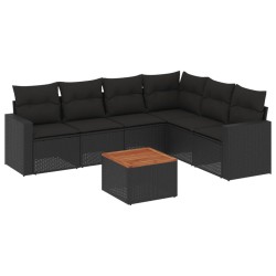 vidaXL Set de comedor de jardín 7 pzas y cojines ratán sintético negro
