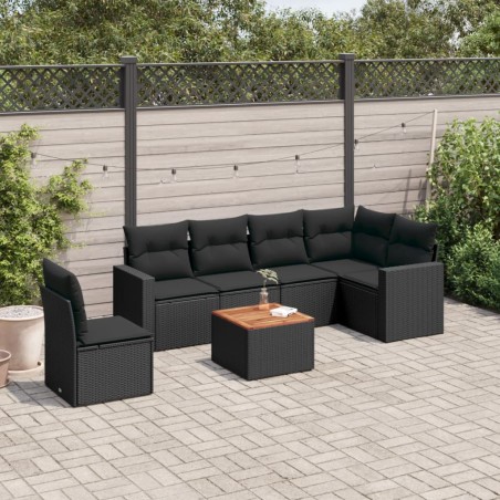 vidaXL Set de comedor de jardín 7 pzas y cojines ratán sintético negro