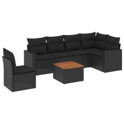 vidaXL Set de comedor de jardín 7 pzas y cojines ratán sintético negro