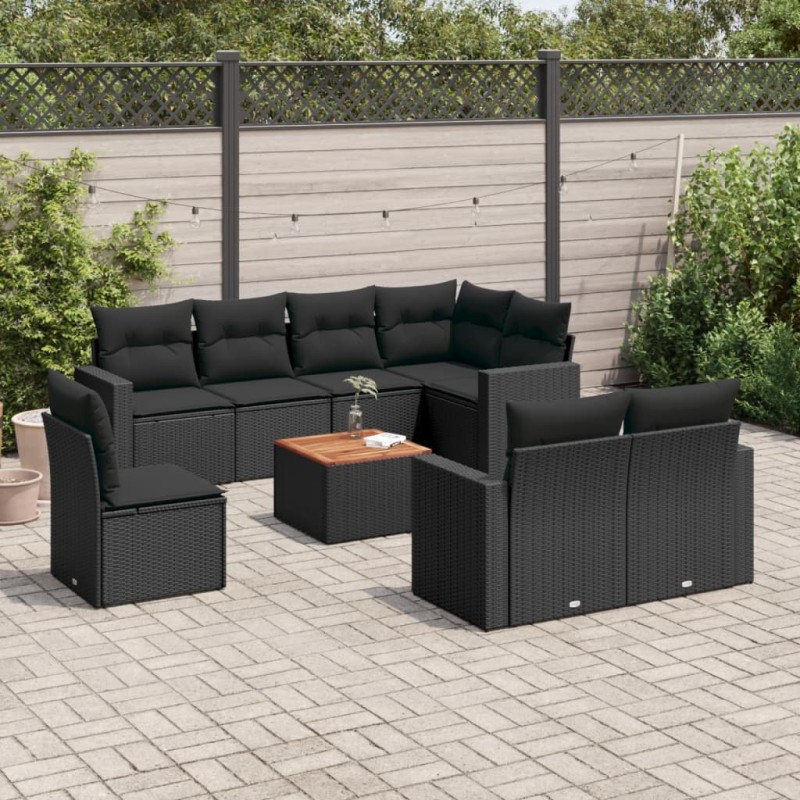 vidaXL Set de sofás de jardín 8 piezas y cojines ratán sintético negro vidaXL Set de sofás de jardín 8 piezas y cojines ratán sintético negro