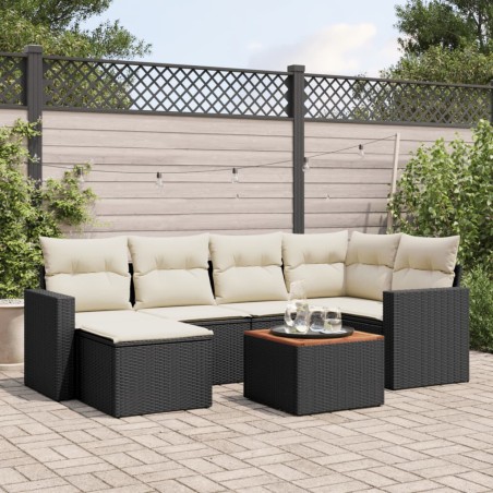 vidaXL Set de comedor de jardín 7 pzas y cojines ratán sintético negro