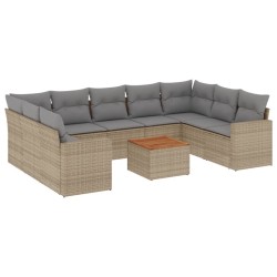 vidaXL Juego de sofás jardín con cojines beige 10 pzas ratán sintético
