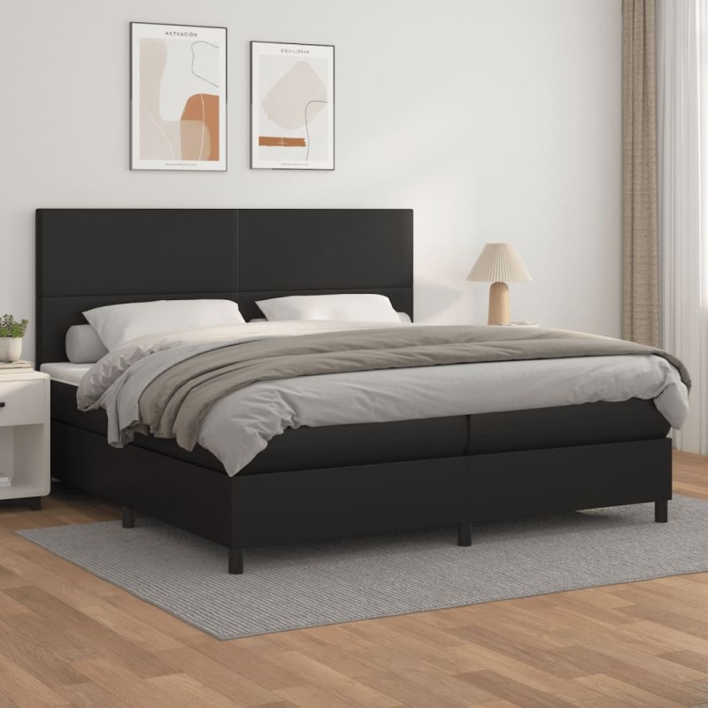 vidaXL Cama box spring con colchón cuero sintético negro 200x200 cm vidaXL Cama box spring con colchón cuero sintético negro 200x200 cm