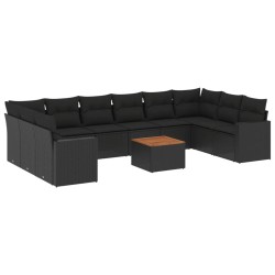 vidaXL Set de sofás de jardín 11 pzas y cojines ratán sintético negro