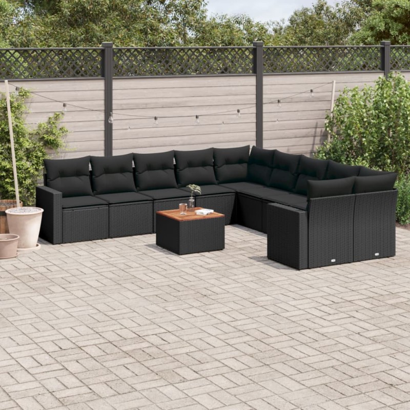 vidaXL Set de sofás de jardín 11 pzas y cojines ratán sintético negro vidaXL Set de sofás de jardín 11 pzas y cojines ratán sintético negro