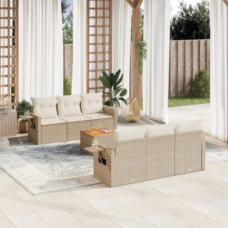 vidaXL Set sofás de jardín 7 piezas y cojines ratán sintético beige vidaXL Set sofás de jardín 7 piezas y cojines ratán sintético beige