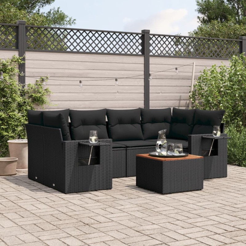 vidaXL Set de comedor de jardín 7 pzas y cojines ratán sintético negro vidaXL Set de comedor de jardín 7 pzas y cojines ratán sintético negro